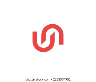 Simple letter UN or NU logo design template on white background.