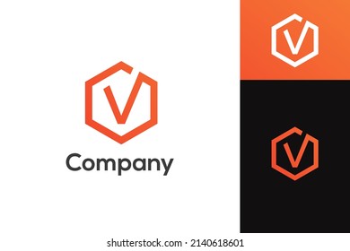 Letra simple con logotipo hexagonal V