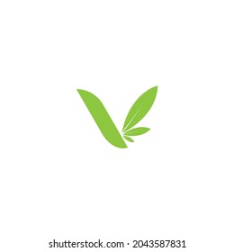Letra simple V Logotipo vector de hojas