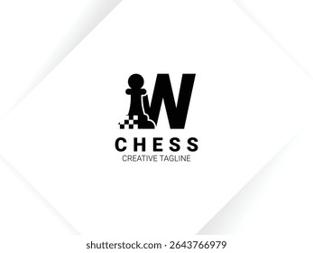 Simple letter W chess logo with pawn and chessboard symbol. Monogram logo template