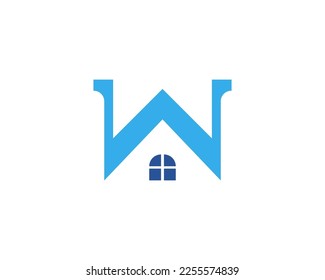 Simple letter W and house  or home logo design template on white background