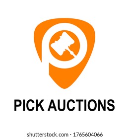 simple Letter or word P font with hammer court on guitar pick image graphic icon logo design abstract concept vector stock. Can be used as a symbol related to initial or music