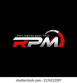 Simple letter or word RPM italic font with fast speedometer image graphic icon logo design abstract concept vector stock. Can be used as symbol related to sportcar or workshop