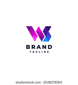 Simple Letter WS Mosaic Triangle Logo Design. Colored Triangle Fragments of Letters W and S Logo Design.