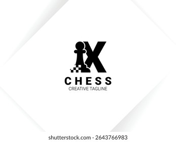 Simple letter X chess logo with pawn and chessboard symbol. Monogram logo template