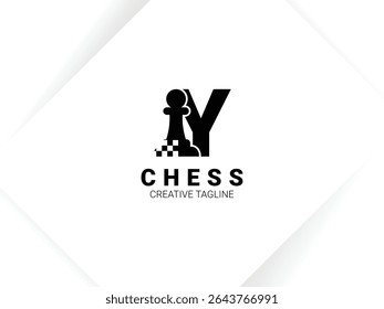 Simple letter Y chess logo with pawn and chessboard symbol. Monogram logo template
