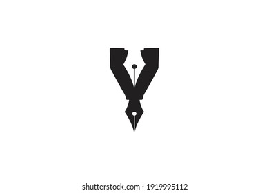simple letter y initial with pen negative space concept logo design