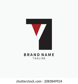 Simple Letter Y Logo Monogram , Black and Red Isolated on Grey Background, Minimalist Symbol,Emblem, Sign Vector Design