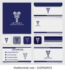Diseño de logotipo en monograma y letra simple con plantilla de sobre y tarjeta de visita