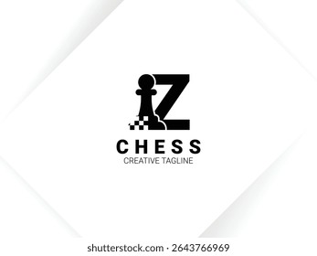 Simple letter Z chess logo with pawn and chessboard symbol. Monogram logo template