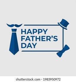 simple lettering happy father's day design with elegant stylish blue hat, glasses, tie, mustache and heart design