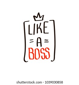 simple lettering illustration of an inscription for a print or postcard with a text about the boss