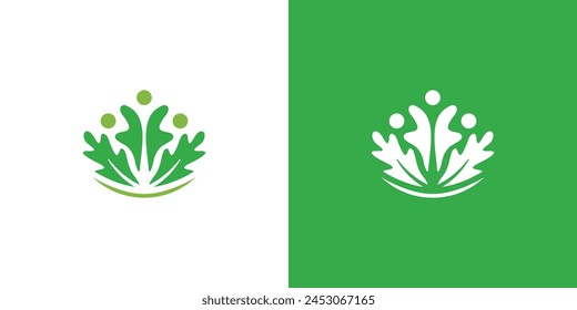 Simple Lettuce People Logo. Fresh Lettuce and People, Organic People, Salad with Minimalist Style. Vegetarian People Logo Icon Symbol Vector Design Inspiration.