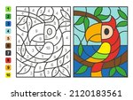 Simple level vector coloring zoo animal parrot bird, color by numbers. Puzzle game for children education