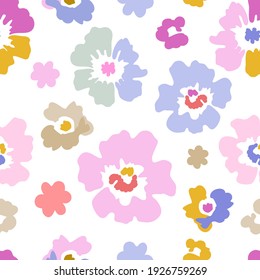 Simple liberty print on white background. Seamless vector pattern in repeat. Vintage print with large flowers. Retro textile design collection.