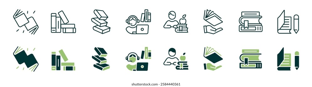 simple library education icon line set read book study learning signs vector illustration for web and app