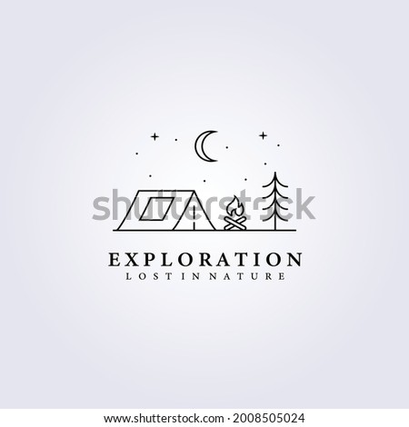 simple life style adventure logo night tent outdoor campfire vector illustration design icon symbol label background template