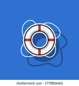 Simple lifebuoy flat vector illustraton design for summer, beach or pool. Safety and rescue symbol with red lines and rope. Eps 10 vector