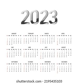 Simple Light 2023 Calendar BW Design Template. EPS10 Vector