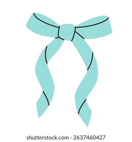 Simple light blue bow isolated on white background. Flat vector illustration of cute bow for postcard, scrapbooking, poster design, sticker.