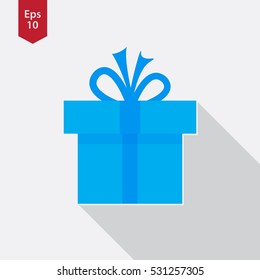 Simple Light Blue Christmas Present Symbol. Flat Design Style Sign. Vector Illustration