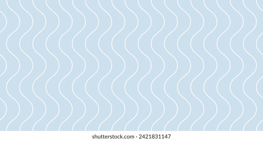 Sencillo patrón de líneas onduladas de color azul claro curvado. Textura vectora sin fisuras con ondas verticales delgadas, rayas. Fondo mínimo abstracto moderno, ilustración de la superficie del agua. Diseño geológico minimalista repetitivo