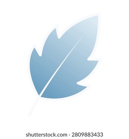 Simple light blue frosted winter leaf shape with a white outline isolated on a white background for seasonal cold weather design.