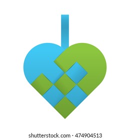 Simple light blue light green braided christmas heart shaped vector illustration.