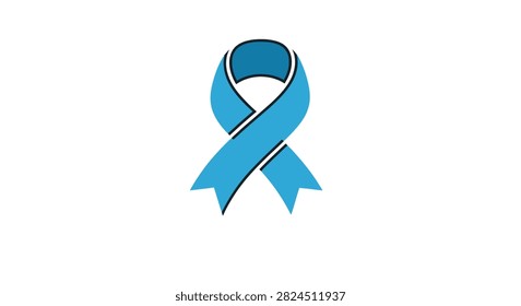 A simple light blue ribbon graphic icon representing prostate cancer awareness and general health support for men isolated on a white background