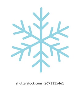 Einfaches hellblaues Schneeflocken-Symbol im weichen, flachen Stil auf weißem Hintergrund.
