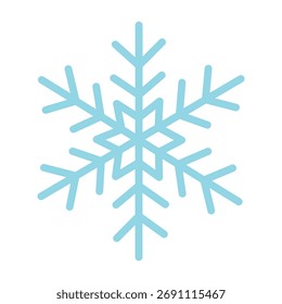 Einfaches hellblaues Schneeflocken-Symbol im weichen, flachen Stil auf weißem Hintergrund.