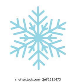 Simple light blue snowflake symbol in soft flat style on white background.