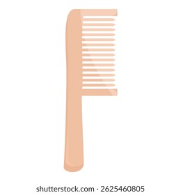 Simple light brown plastic hair comb is standing on a white background