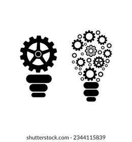 Icono conceptual de la bombilla de luz simple con engranajes dentro. Ilustración del vector