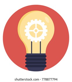 Simple light bulb conceptual icon with gear inside, flat vector icon