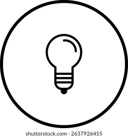 Simple light bulb icon design in a circle, black outline on white background