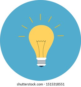Simple Light Bulb icon Symbol In Circle. Flat Icon on blue background. Vector Illustration.