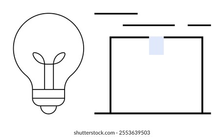 Simple light bulb outline beside geometric shapes. Ideal for creativity, innovation, design, efficiency, problem-solving. Minimalist, modern, clean style