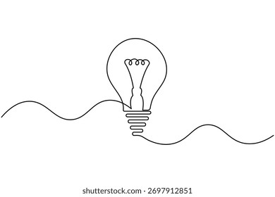 Simple contorno de bombilla continua una línea de dibujo sobre fondo blanco
