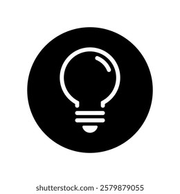 Simple light bulb outline icon on black circle