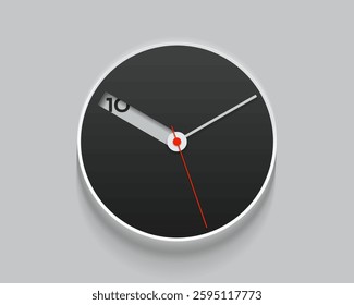 Simple light creative clock in realistic flat style, with arrow and numbers. Time on white background. Business watch. Vector design element for you project