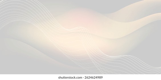 A simple and light graphic design consisting of detailed white or light colored curves layered in a wave-like pattern on a light grey background, creating a sense of gentle movement and flow.