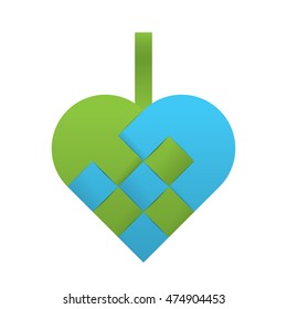 Simple light green light blue braided christmas heart shaped vector illustration.