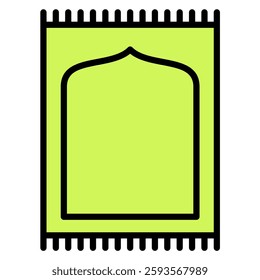A simple light green prayer rug with a black outline is shown which can be used to represent Islamic tradition and culture.