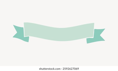 A simple, light green ribbon banner with a minimalist design. The ribbon features a central section and two pointed ends, ideal for decorative purposes. Vector illustration.