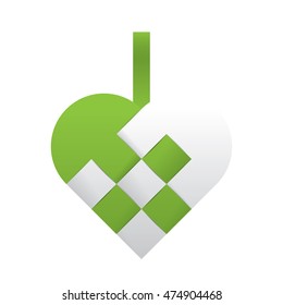 Simple light green white braided christmas heart shaped vector illustration.
