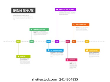 Plantilla de línea de tiempo horizontal de luz simple con color año bloquea los iconos de los títulos grandes y una descripción breve. plantilla de línea de tiempo de infográficos multipropósito