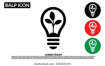 Logotipo simples de luz e folha, ícone de lâmpada eco-friendly com plantas em crescimento, símbolo de lâmpada eco-friendly com planta isolada no fundo branco