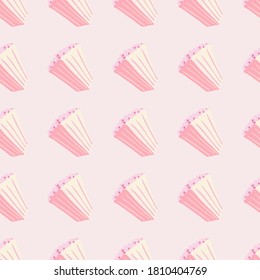 Simple light popcorn seamless pattern. Doodle food snack ornament on stylized artwork in pink palette. Decorative backdrop for wallpaper, textile, wrapping paper, fabric print. Vector illustration.