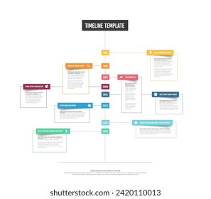 Plantilla de línea de tiempo vertical ligera simple con color año bloquea grandes títulos iconos y descripción corta. plantilla de línea de tiempo de infográficos multipropósito